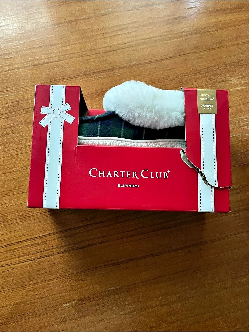 Women’ Charter Club Fash Box Slip Slippers Red & White XL, 11-12